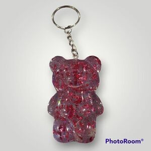 Pink Gold Leaf Clear Gummy Bear Keychain(Z023)